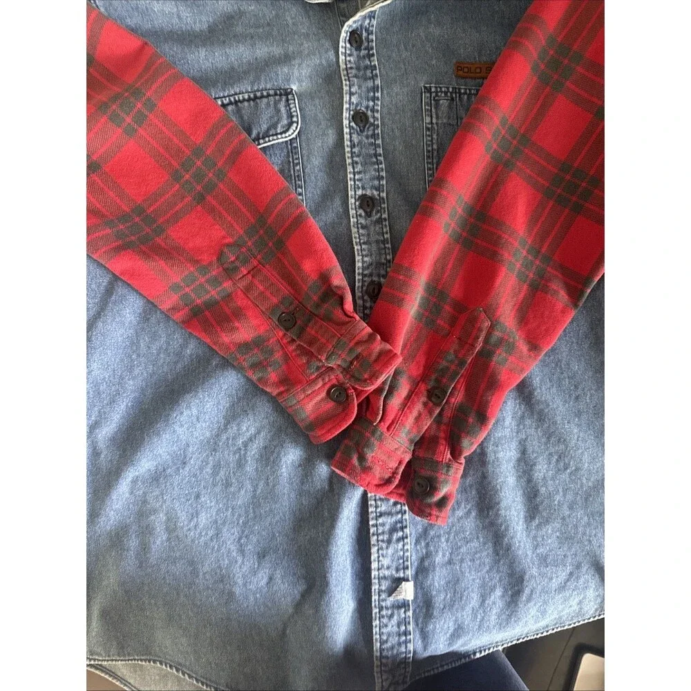 Vintage Polo Sport Ralph Lauren Cotton Mens Size L Long Sleeve Button Down Shirt - Picture 9 of 9